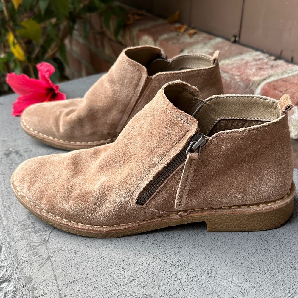 Tan Suede Ankle Boots with Zipper
